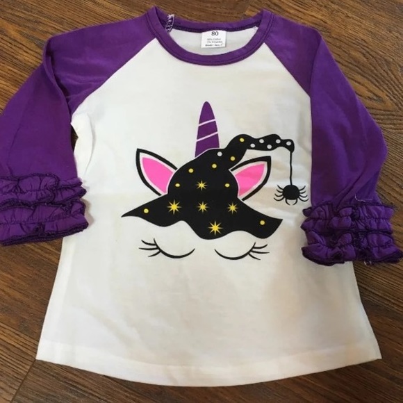 Witch Ruffle Halloween Baseball T Shirt - Picture 1 of 2